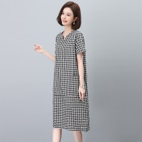 2024年夏季格子连衣裙中长款茧型