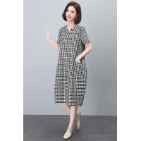 2024年夏季格子连衣裙中长款茧型