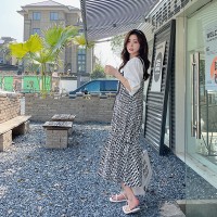 【主推现货】2024夏黑白波浪撞色拼接背带裙ZB129