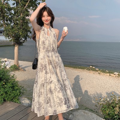 <!--现货连衣裙2024夏季新款无袖印花长裙仙女裙ZB012-->