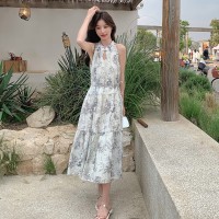 现货连衣裙2024夏季新款无袖印花长裙仙女裙ZB012