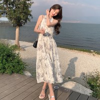 现货连衣裙2024夏季新款无袖印花长裙仙女裙ZB012
