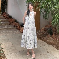 现货连衣裙2024夏季新款无袖印花长裙仙女裙ZB012