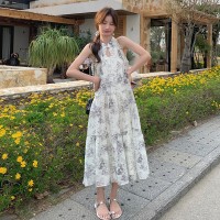 现货连衣裙2024夏季新款无袖印花长裙仙女裙ZB012