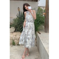 现货连衣裙2024夏季新款无袖印花长裙仙女裙ZB012