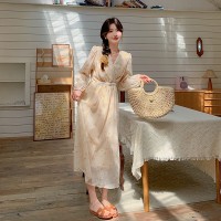 夏季新品杏花微雨细闪精致显瘦收腰连衣裙A31
