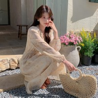 夏季新品杏花微雨细闪精致显瘦收腰连衣裙A31