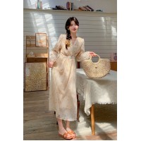 夏季新品杏花微雨细闪精致显瘦收腰连衣裙A31