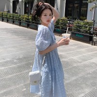 现货2024夏新款蝴蝶结甜美可爱泡泡袖伞裙显瘦遮肉连衣裙