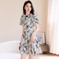 典雅花型旗袍显瘦连衣裙2024夏季新款盘扣气质新中式连衣裙女