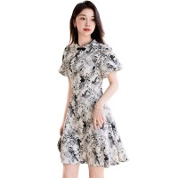典雅花型旗袍显瘦连衣裙2024夏季新款盘扣气质新中式连衣裙女