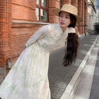905斜领盘扣腰间抽绳新中式连衣裙
