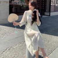 905斜领盘扣腰间抽绳新中式连衣裙