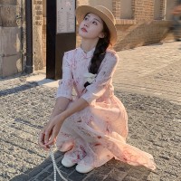 905斜领盘扣腰间抽绳新中式连衣裙