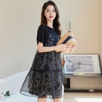 假两件拼接连衣裙女夏季新款小个子气质显瘦薄款遮肚子中裙女