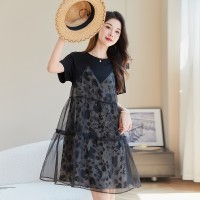 假两件拼接连衣裙女夏季新款小个子气质显瘦薄款遮肚子中裙女