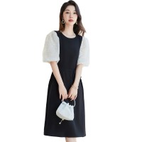 法式显瘦连衣裙女精致气质绝美浪漫复古2024夏装宽松腰黑色裙子