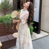 新中式圆立领盘扣腰抽绳连衣裙155