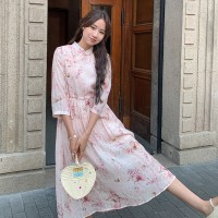 斜领盘扣腰间抽绳新中式连衣裙155
