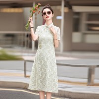 现货新款夏装旗袍雷丝显瘦新中式连衣裙