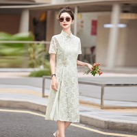 现货新款夏装旗袍雷丝显瘦新中式连衣裙