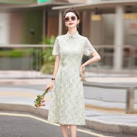 现货新款夏装旗袍雷丝显瘦新中式连衣裙