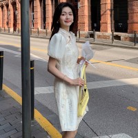 现货2024年夏季新款古典优雅风新中式盘扣系列旗袍连衣裙