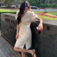 现货2024年夏季新款古典优雅风新中式盘扣系列旗袍连衣裙