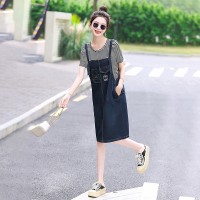 假两件2024年夏季新款女装韩版休闲牛仔连衣裙