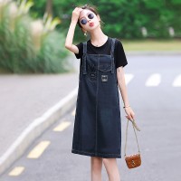 假两件2024年夏季新款女装韩版休闲牛仔连衣裙