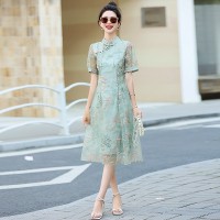 《现货》刺绣盘口连衣裙欧根纱新中式