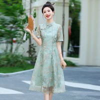 《现货》刺绣盘口连衣裙欧根纱新中式
