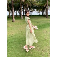 2024新款条纹绿色衬衫连衣裙082