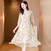 2024年夏季新款气质印花真丝连衣裙