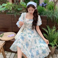 泡泡袖蓝靛花连衣裙155