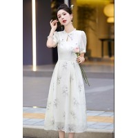 新中式现货夏装流行收腰气质淑女显瘦清新天丝棉连衣裙