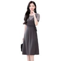 夏季连衣裙女2024年新款时尚百搭女神范中长款法式吊带假两件裙子