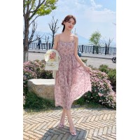 两件套新中式防晒衣短外套印花吊带连衣裙套装155
