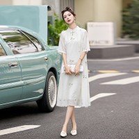 2024夏装时尚简约盘扣新中式修身百搭连衣裙