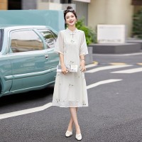 2024夏装时尚简约盘扣新中式修身百搭连衣裙