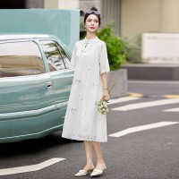 2024夏装时尚简约盘扣新中式修身百搭连衣裙
