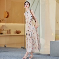 夏装新款气质优雅度假长款无袖连衣裙