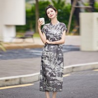 现货，直接来拿2024夏季新改良年轻款中式高级感水墨画连衣裙