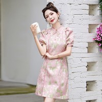 2024年夏季新中式g风印花改良旗袍连衣裙女优雅气质修身裙子