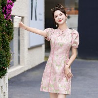 2024年夏季新中式g风印花改良旗袍连衣裙女优雅气质修身裙子