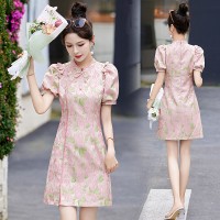 2024年夏季新中式g风印花改良旗袍连衣裙女优雅气质修身裙子