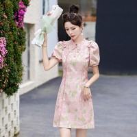 2024年夏季新中式g风印花改良旗袍连衣裙女优雅气质修身裙子