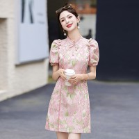 2024年夏季新中式g风印花改良旗袍连衣裙女优雅气质修身裙子