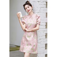 2024年夏季新中式g风印花改良旗袍连衣裙女优雅气质修身裙子