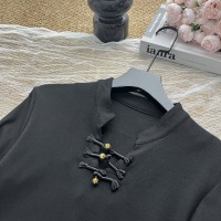 美人骨桑情万种盘扣蒸尾针织细带收腰不规则连衣裙长袖新中式